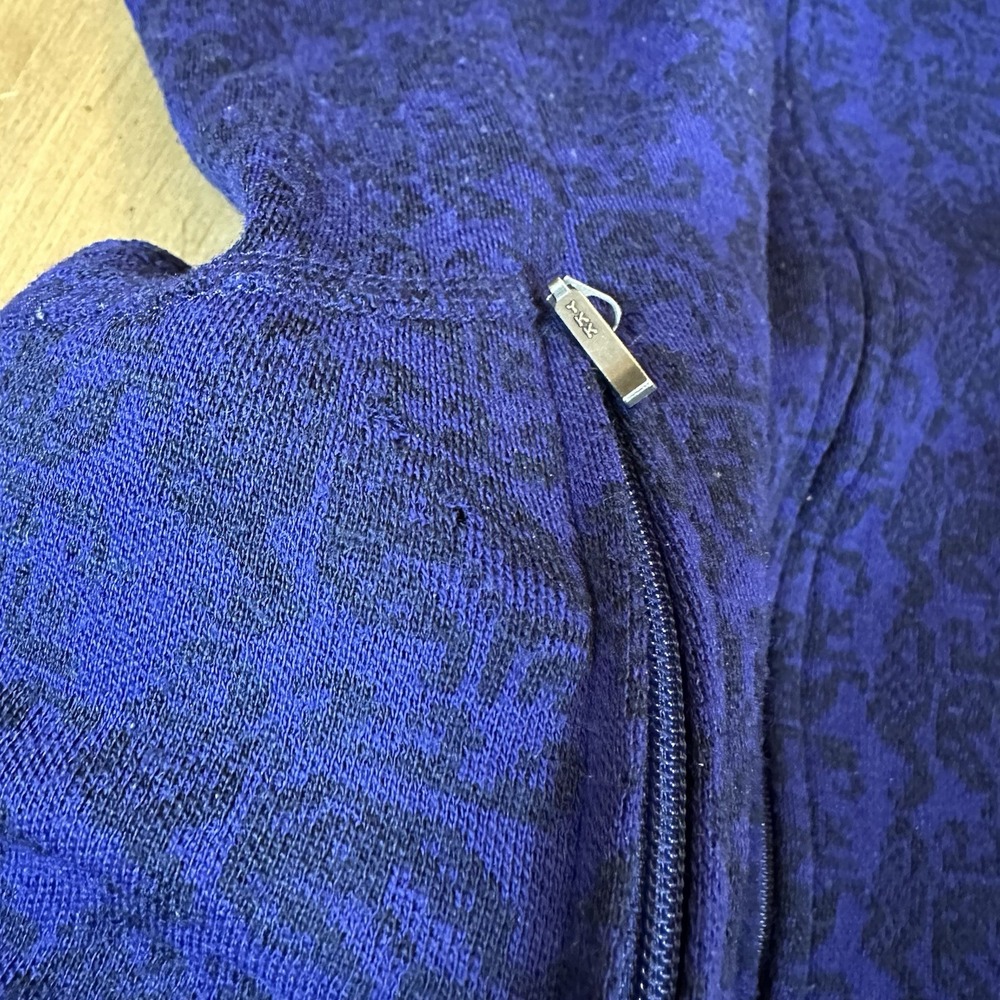 Ibex 100% Merino Wool Full Zip Up Mock Neck Sweater Size Small Print Purple READ - Picture 4 of 10